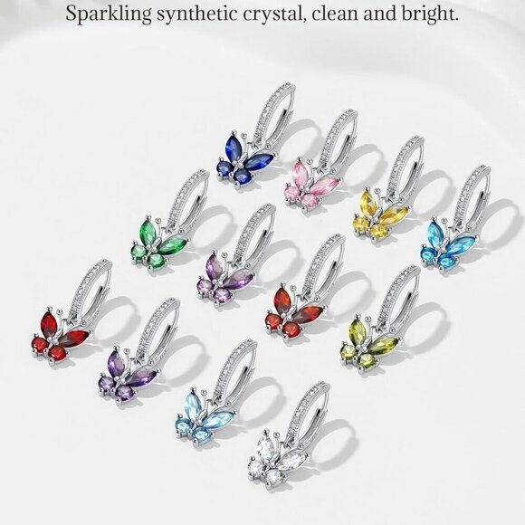 Sterling Silver Butterfly Earrings with Amethyst Dangles Youthful Gift for Women - Picture 8 of 9